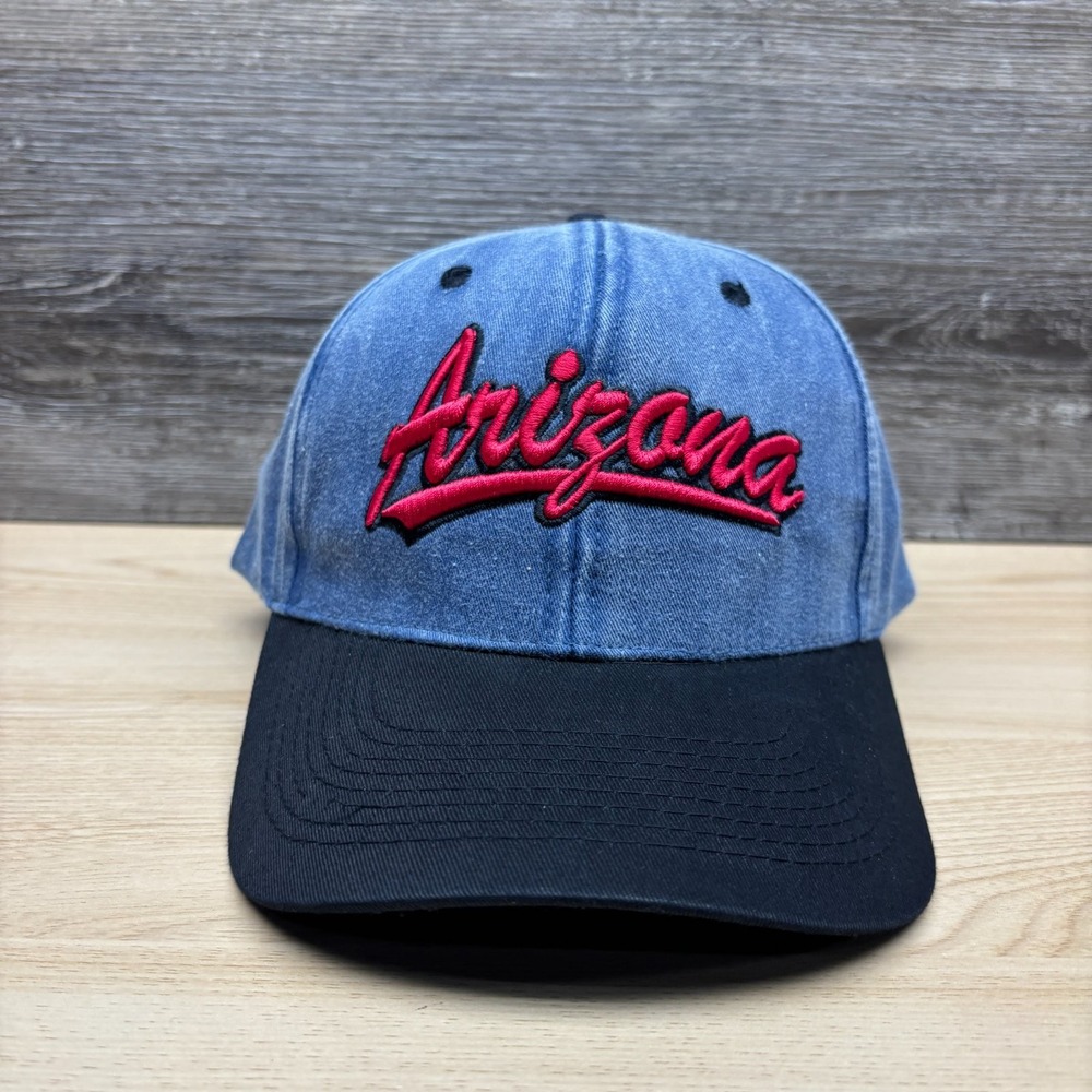 Vintage Arizona Hat Cap Snap Back Blue Black Script Logo Embroidered 90s